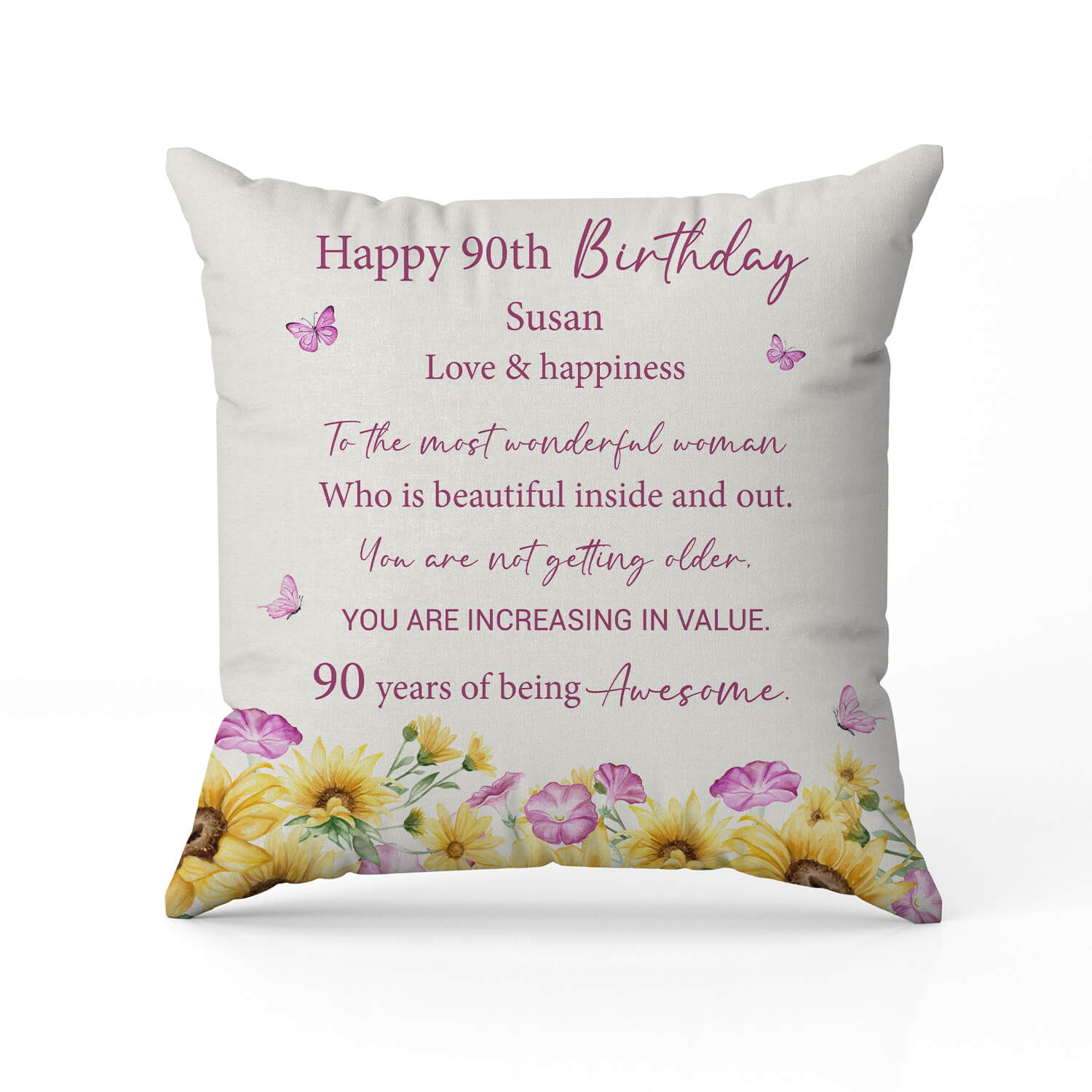 90 Years Of Being Awesome Personalized 90th Birthday gift For 90 Year Old Women Custom Pillow MyMindfulGifts