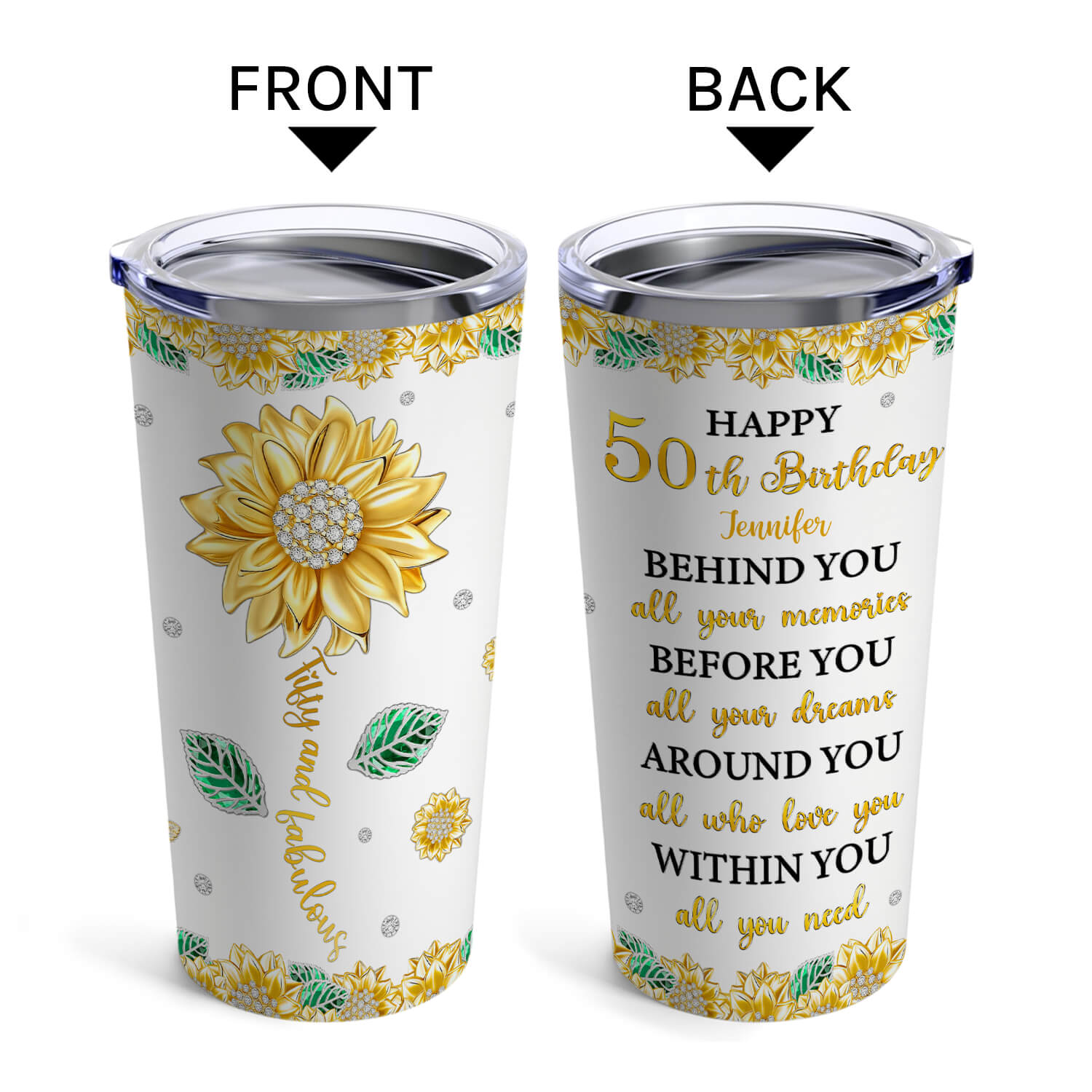 Fifty And Fabulous - Personalized 50th Birthday gift For 50 Year Old Women - Custom Tumbler
