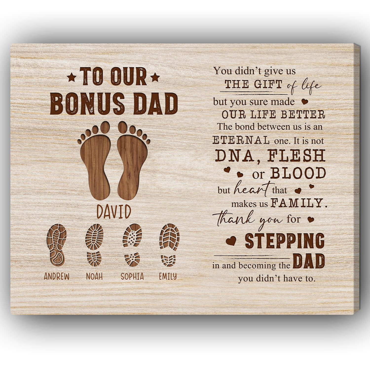 To Our Bonus Dad Personalized Father's Day, Birthday or Christmas gift  For Step Dad Custom Canvas Print MyMindfulGifts