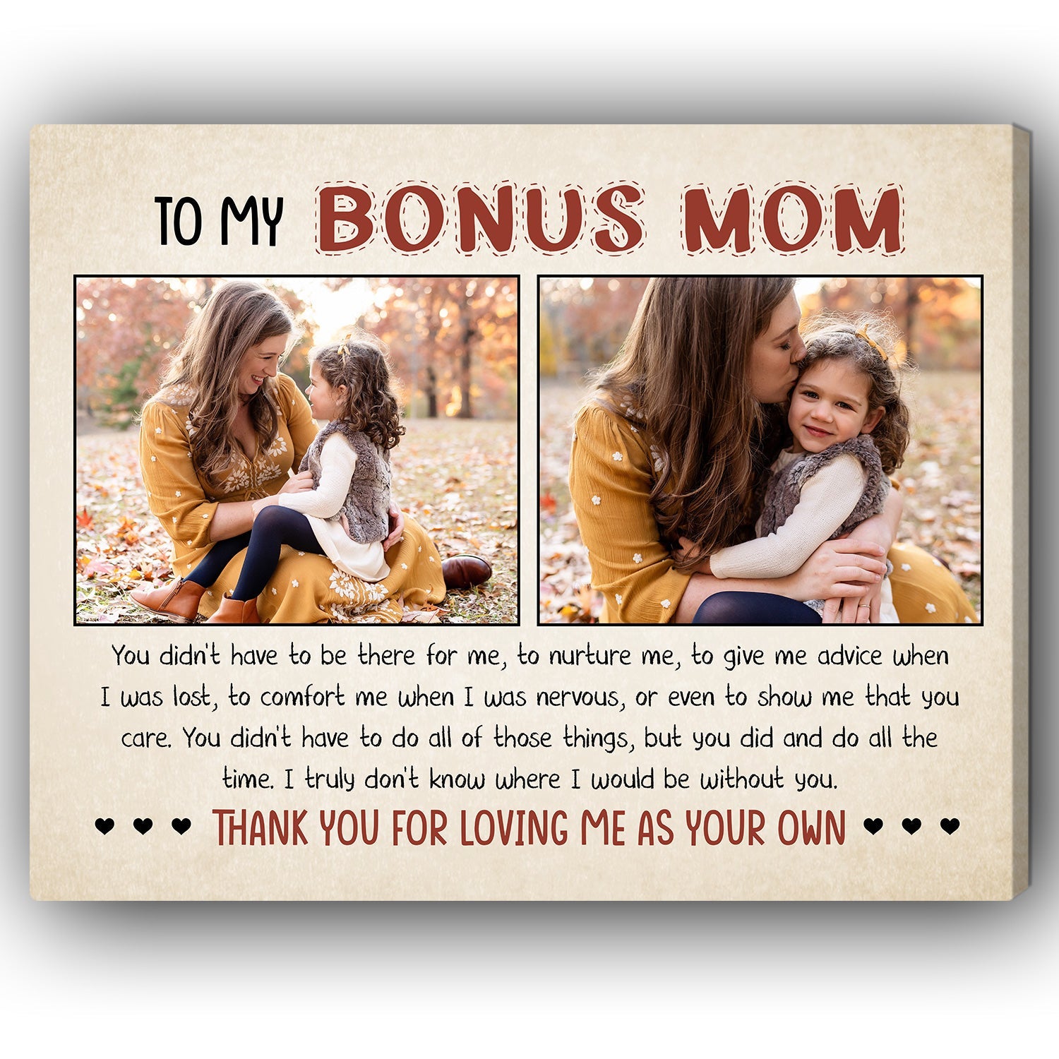 To My Bonus Mom Personalized Mother's Day, Birthday or Christmas
