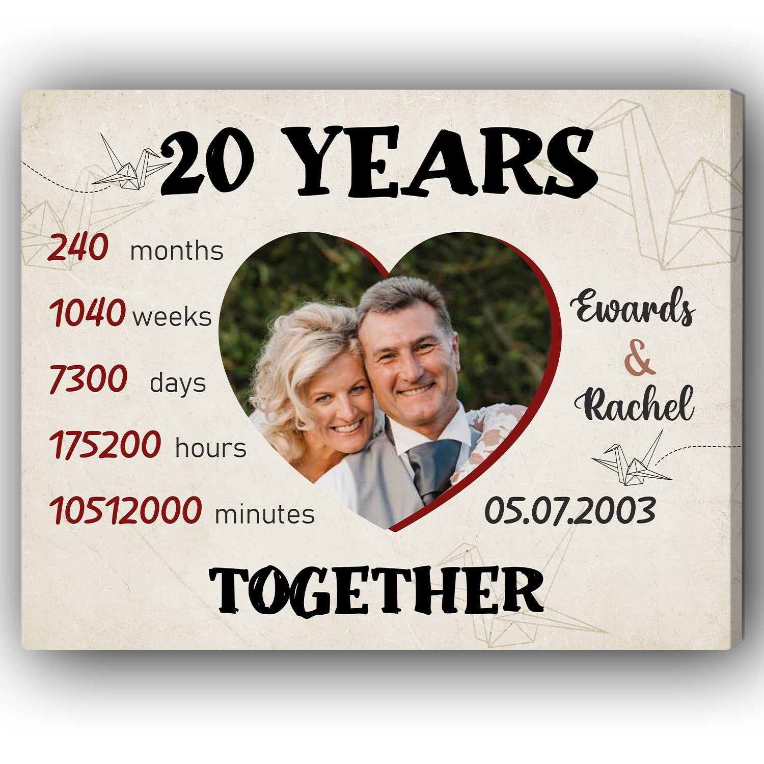 Personalized 20th Anniversary gift for him for her 20 Years
