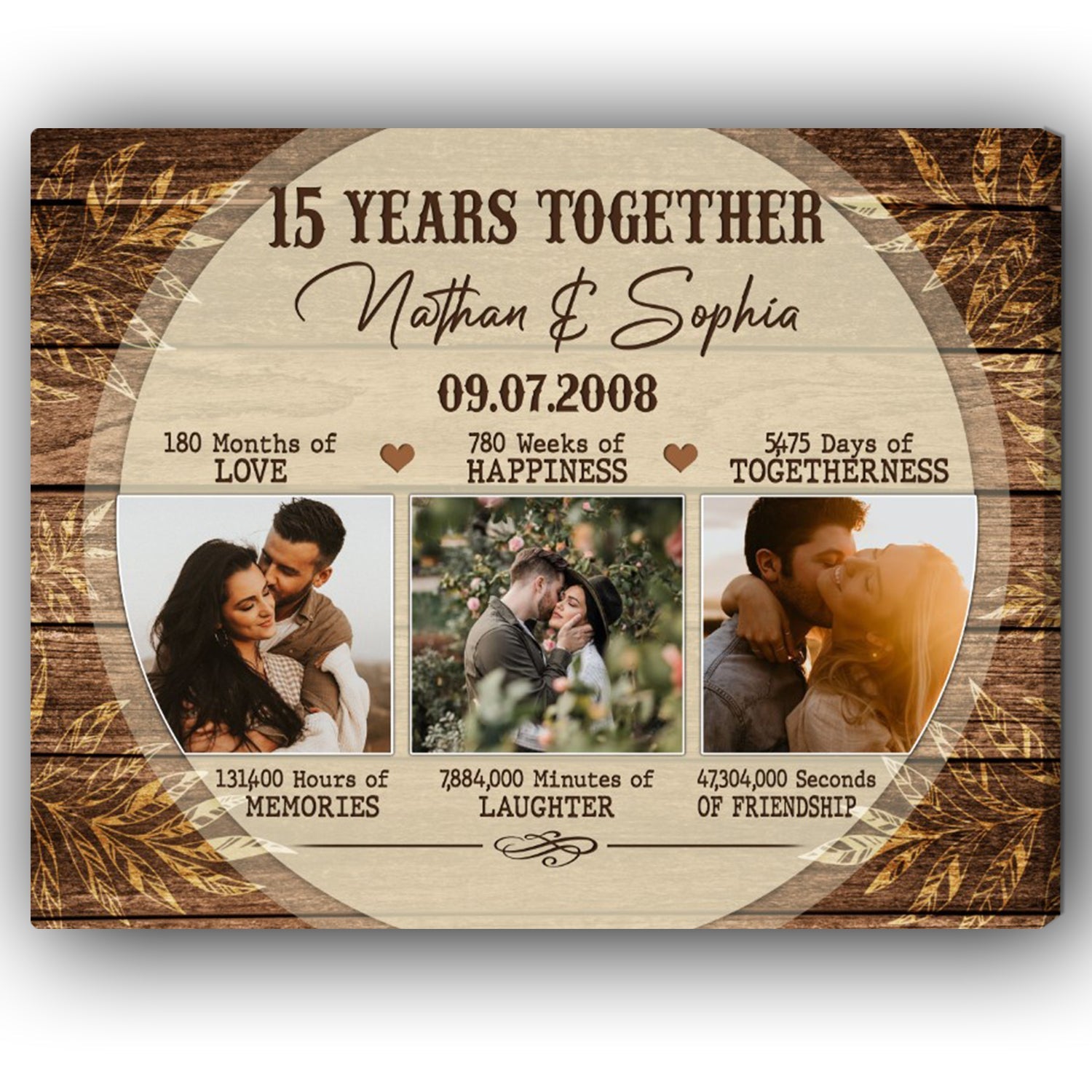 15th Year Together Personalized 15 Year Anniversary gift for him for her Custom Canvas MyMindfulGifts