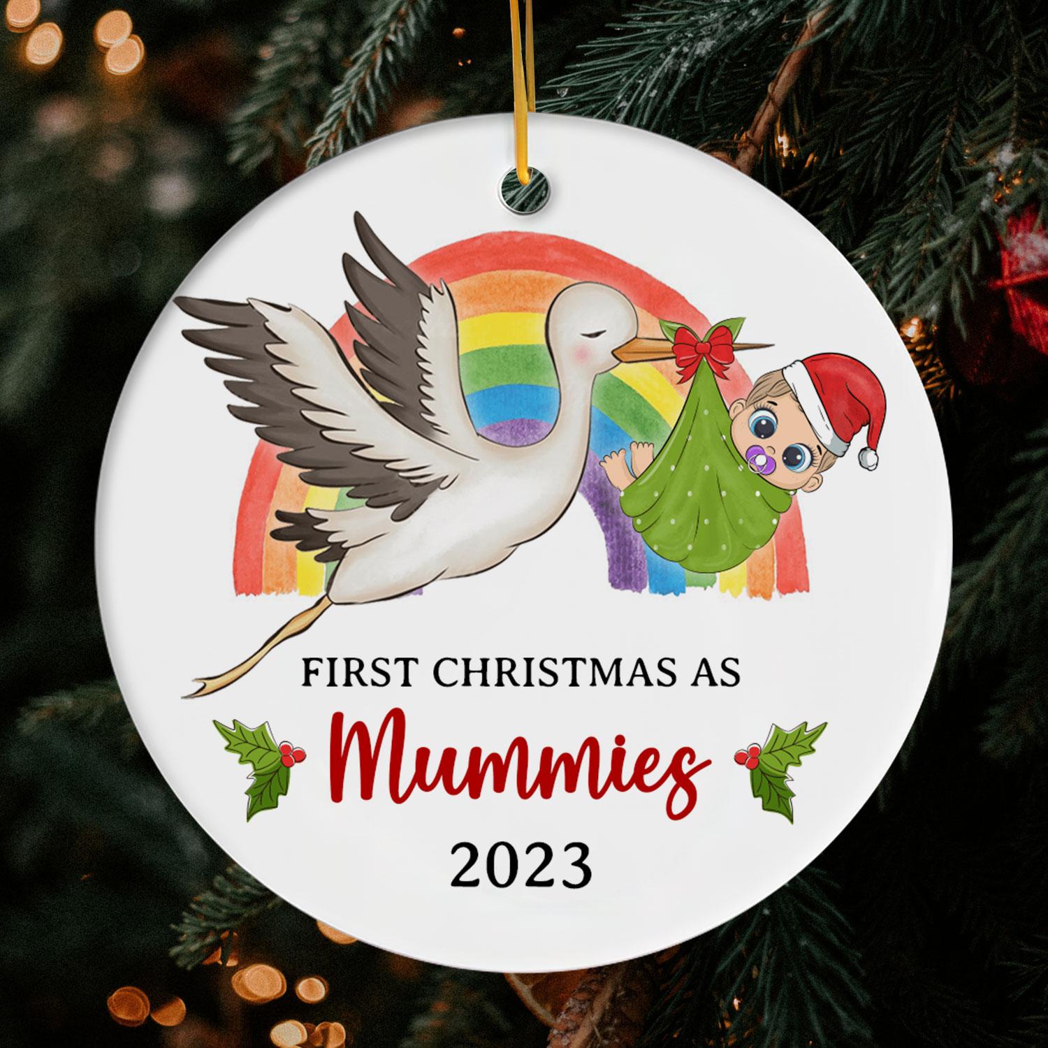 First Christmas As Mummies - Personalized First Christmas gift for Moms,  for Lesbian Couple - Custom Circle Ceramic Ornament - MyMindfulGifts