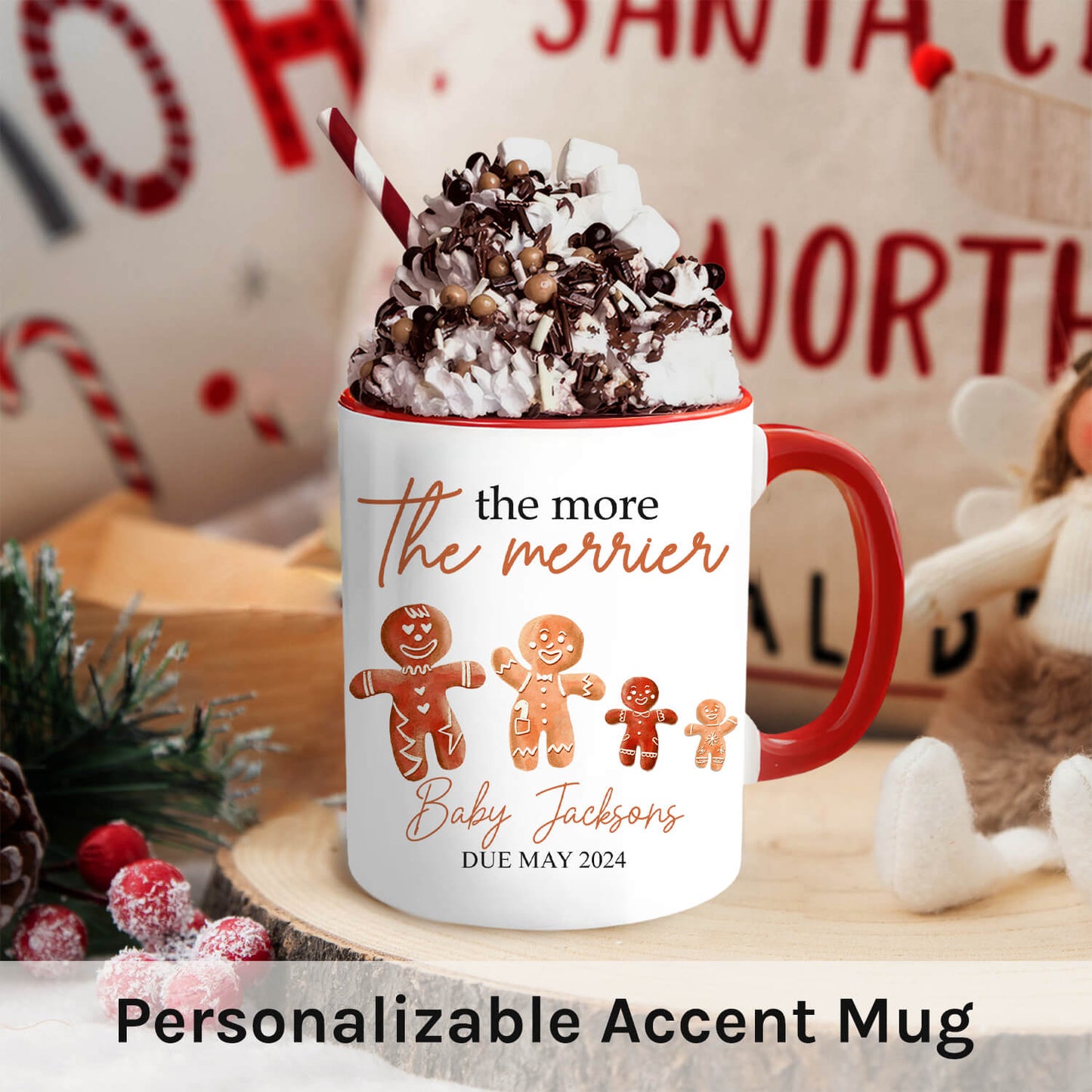 The More The Merrier - Personalized Christmas Pregnancy Announcement gift For Family - Custom Accent Mug - MyMindfulGifts