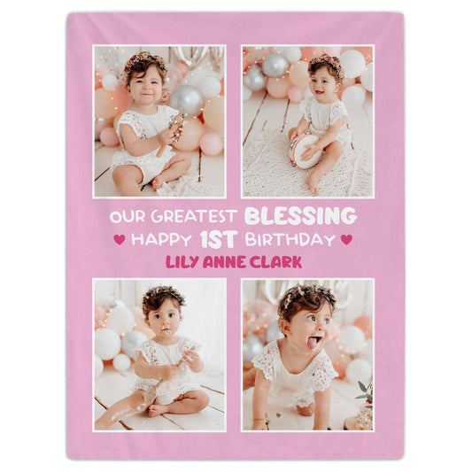 Our Greatest Blessing - Personalized 1st Birthday gift For Baby - Custom Baby Blanket - MyMindfulGifts