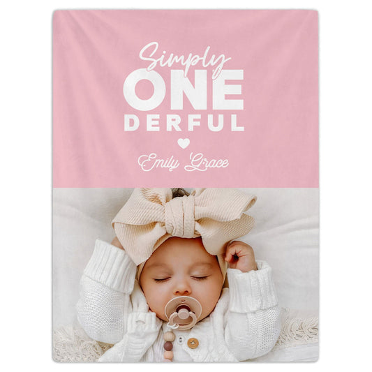 Simply ONEderful - Personalized 1st Birthday gift For Baby - Custom Baby Blanket - MyMindfulGifts