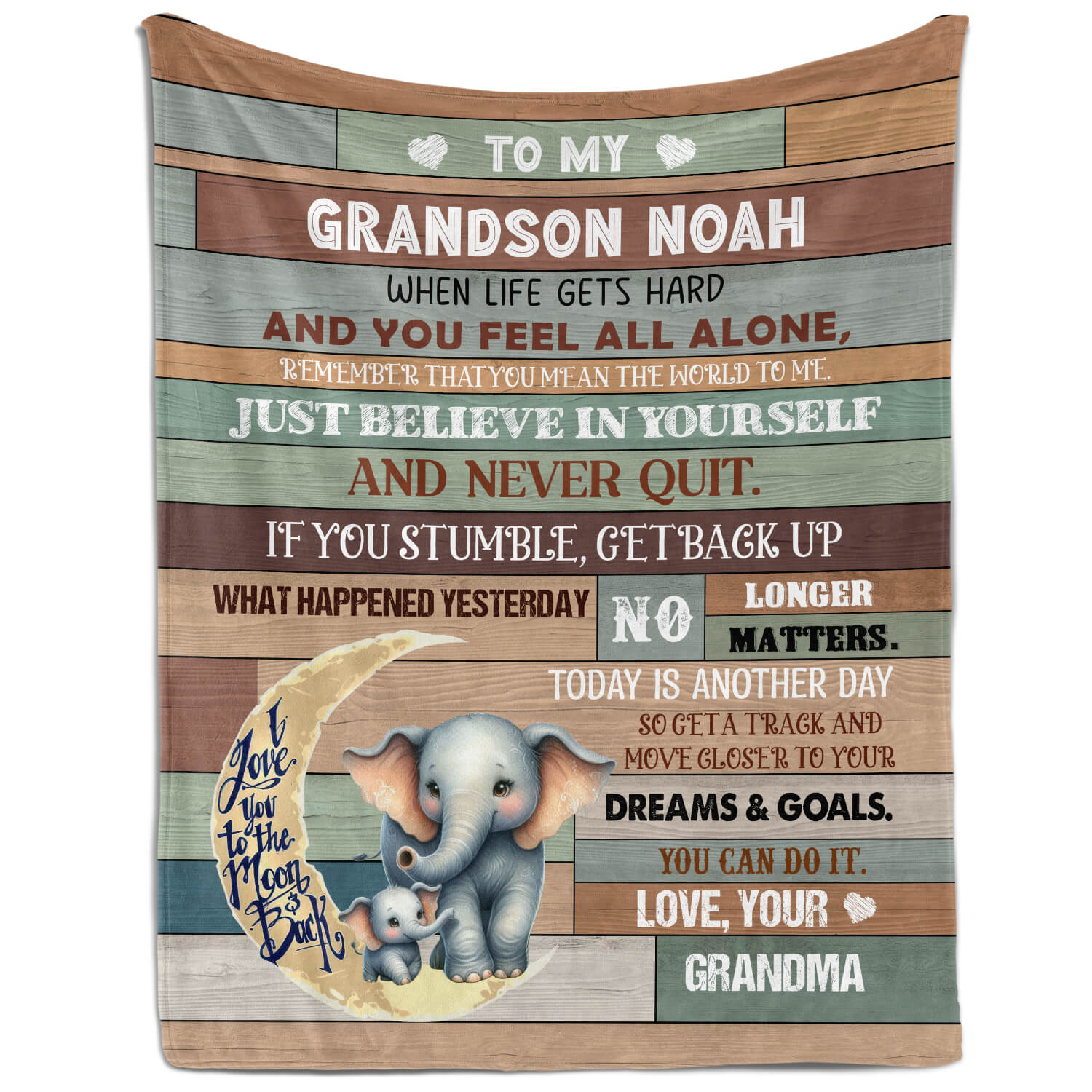 To My Grandson Elephant Blanket - Personalized Birthday or Christmas gift For Grandson - Custom Blanket - MyMindfulGifts