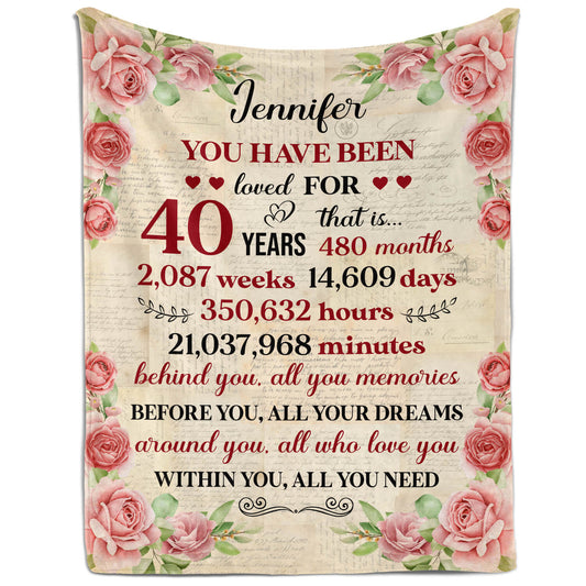You Have Been Loved For 40 Years - Personalized 40th Birthday gift For 40 Year Old Women - Custom Blanket - MyMindfulGifts