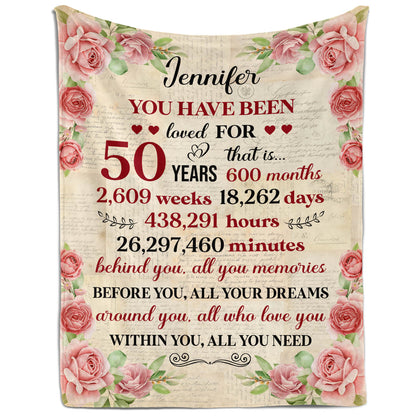 You Have Been Loved For 50 Years - Personalized 50th Birthday gift For 50 Year Old Women - Custom Blanket - MyMindfulGifts