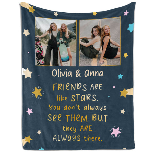 Friends Are Like Stars - Personalized  gift For Long Distance Friend - Custom Blanket - MyMindfulGifts