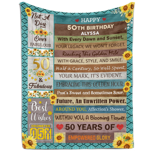 Happy 50th Birthday - Personalized 50th Birthday gift For 50 Year Old Women - Custom Blanket - MyMindfulGifts