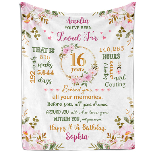 You Have Been Loved For 16 Years - Personalized 16th Birthday gift For 16 Year Old Girl - Custom Blanket - MyMindfulGifts