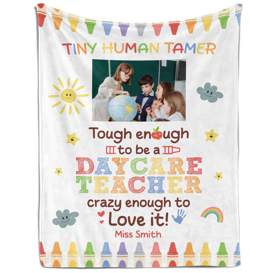 Tiny Human Tamer - Personalized  gift For Daycare Teacher - Custom Blanket - MyMindfulGifts
