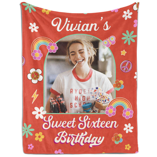 Sweet Sixteen - Personalized 16th Birthday gift For 16 Year Old Girl - Custom Blanket - MyMindfulGifts