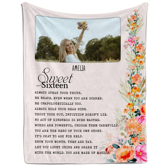 Sweet Sixteen - Personalized 16th Birthday gift For 16  Year Old Girl - Custom Blanket - MyMindfulGifts