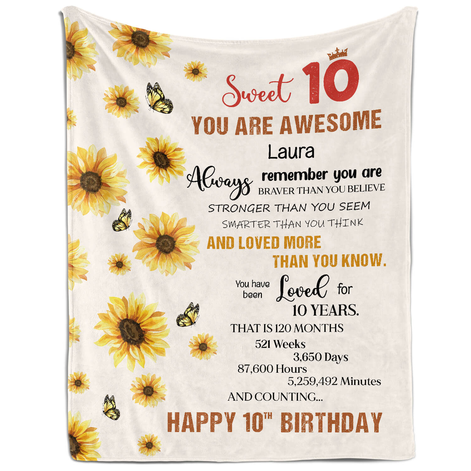 Sweet 10 - Personalized 10th Birthday gift For 10 Year Old Girl - Custom Blanket - MyMindfulGifts
