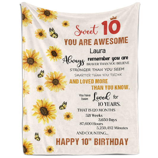 Sweet 10 - Personalized 10th Birthday gift For 10 Year Old Girl - Custom Blanket - MyMindfulGifts