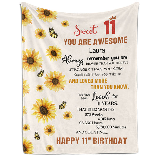 Sweet 11 - Personalized 11th Birthday gift For 11 Year Old Girl - Custom Blanket - MyMindfulGifts