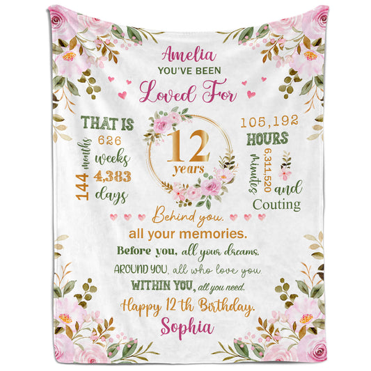 You've Been Loved For 12 Years - Personalized 12th Birthday gift For 12 Year Old Girl - Custom Blanket - MyMindfulGifts