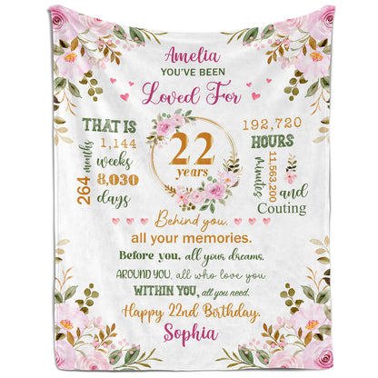 You've Been Loved For 22 Years - Personalized 22nd Birthday gift For 22 Year Old Girl - Custom Blanket - MyMindfulGifts