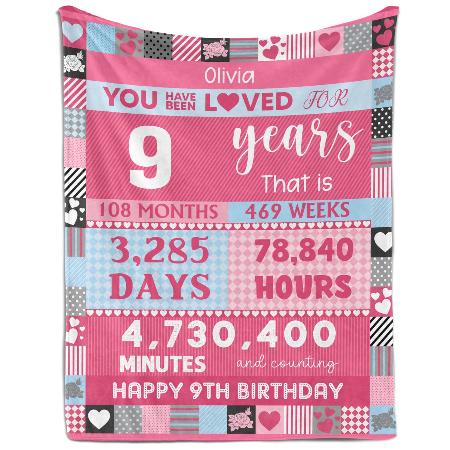 You Have Been Loved For 9 Years - Personalized 9th Birthday gift For 9 Year Old Girl - Custom Blanket - MyMindfulGifts