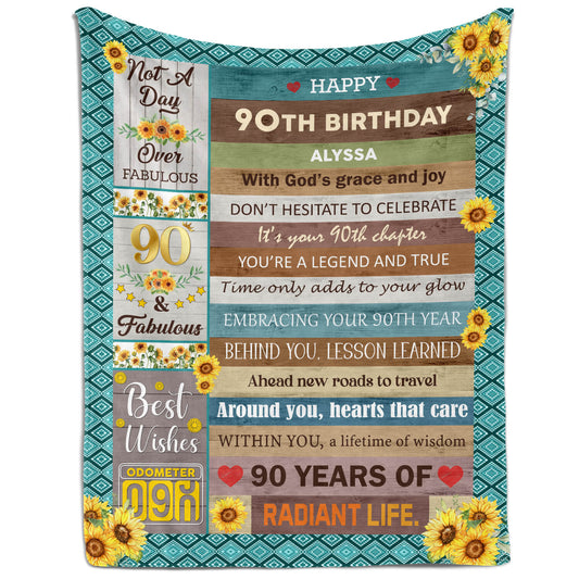Happy 90th Birthday - Personalized 90th Birthday gift For 90 Year Old - Custom Blanket - MyMindfulGifts