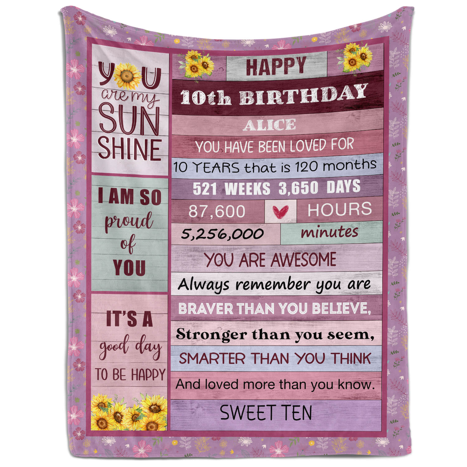 Happy 10th Birthday - Personalized 10th Birthday gift For 10 Year Old Girl - Custom Blanket - MyMindfulGifts