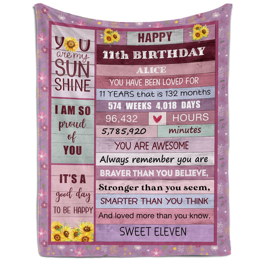 Happy 11th Birthday - Personalized 11th Birthday gift For 11 Year Old Girl - Custom Blanket - MyMindfulGifts