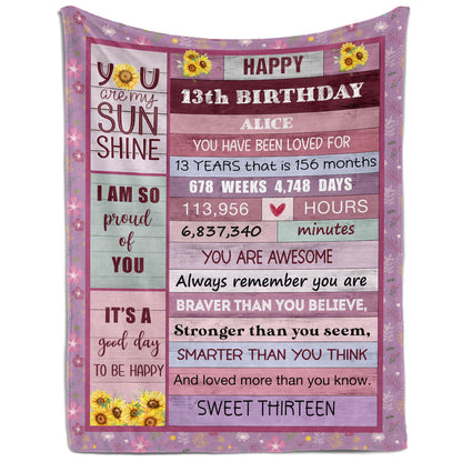 Happy 13th Birthday - Personalized 13th Birthday gift For 13 Year Old Girl - Custom Blanket - MyMindfulGifts
