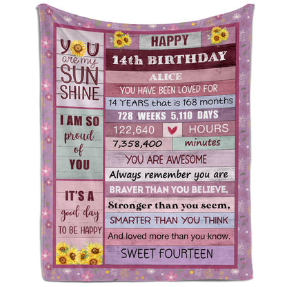 Happy 14th Birthday - Personalized 14th Birthday gift For 14 Year Old Girl - Custom Blanket - MyMindfulGifts