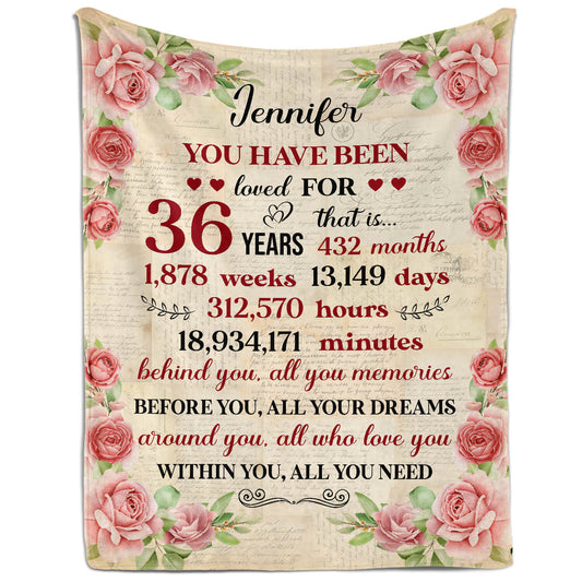 You Have Been Loved For 36 Years - Personalized 36th Birthday gift For 36 Year Old Women - Custom Blanket - MyMindfulGifts