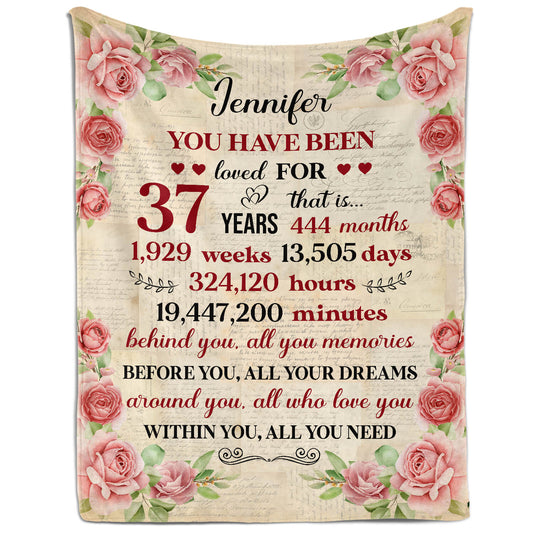 You Have Been Loved For 37 Years - Personalized 37th Birthday gift For 37 Year Old Women - Custom Blanket - MyMindfulGifts