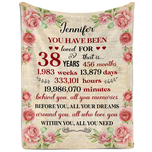 You Have Been Loved For 38 Years - Personalized 38th Birthday gift For 38 Year Old Women - Custom Blanket - MyMindfulGifts