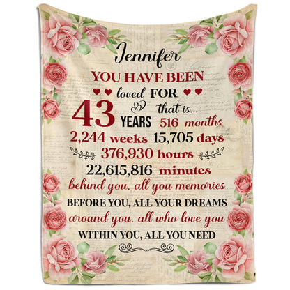 You Have Been Loved For 43 Years - Personalized 43rd Birthday gift For 43 Year Old Women - Custom Blanket - MyMindfulGifts