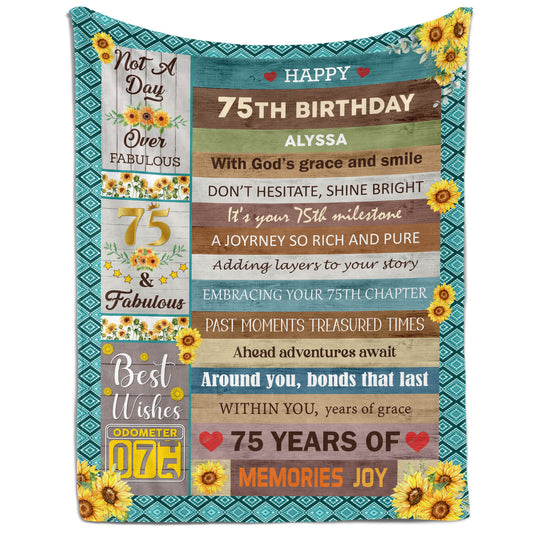 Happy 75th Birthday - Personalized 75th Birthday gift For 75 Year Old Women - Custom Blanket - MyMindfulGifts