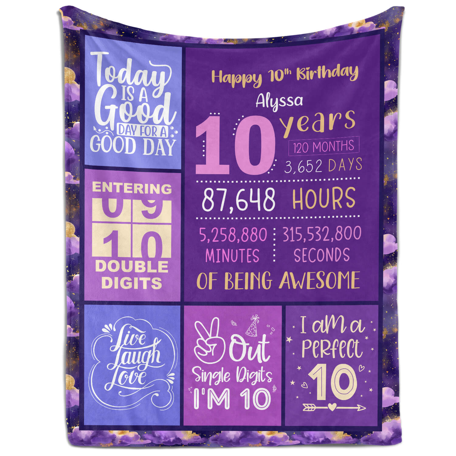 Happy 10th Birthday - Personalized 10th Birthday gift For 10 Year Old - Custom Blanket - MyMindfulGifts