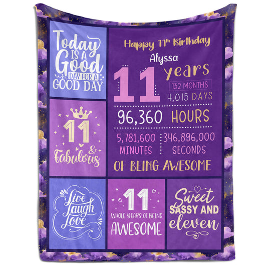 Happy 11th Birthday - Personalized 11th Birthday gift For 11 Year Old - Custom Blanket - MyMindfulGifts