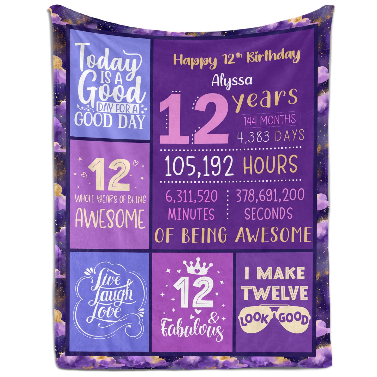 Happy 12th Birthday - Personalized 12th Birthday gift For 12 Year Old - Custom Blanket - MyMindfulGifts