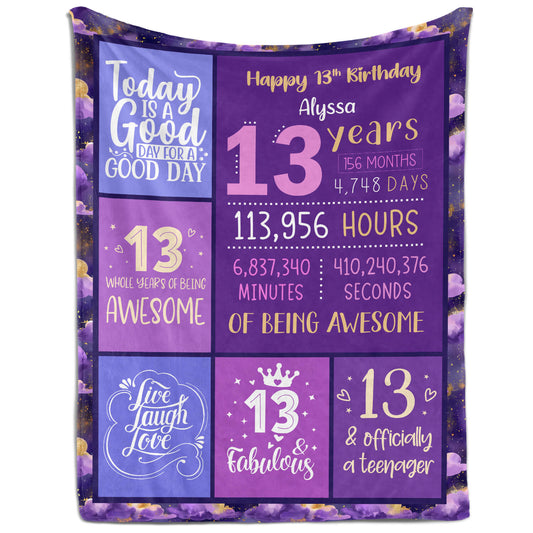 Happy 13th Birthday - Personalized 13th Birthday gift For 13 Year Old - Custom Blanket - MyMindfulGifts