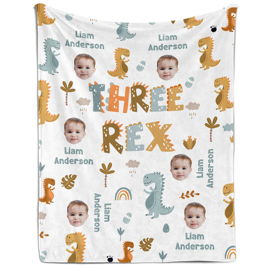 Three Rex - Personalized 3rd Birthday gift For 3 Year Old, For Son Turning 3 - Custom Blanket - MyMindfulGifts