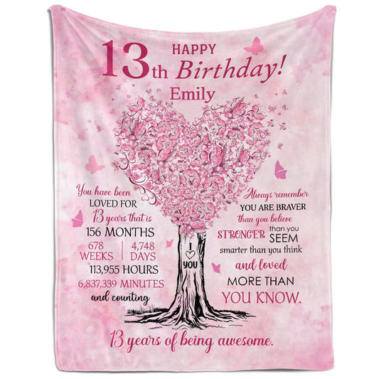 Happy 13th Birthday - Personalized 13th Birthday gift For 13 Year Old - Custom Blanket - MyMindfulGifts