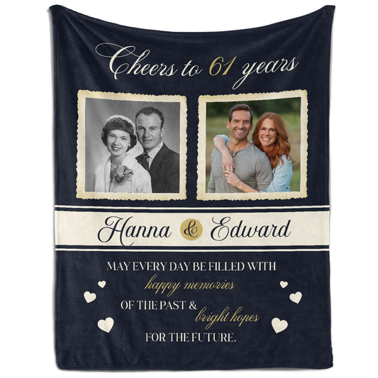 Cheers to 61 Years - Personalized 61 Year Anniversary gift For Parents or Grandparents - Custom Blanket - MyMindfulGifts