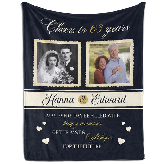Cheers to 63 Years - Personalized 63 Year Anniversary gift For Parents or Grandparents - Custom Blanket - MyMindfulGifts