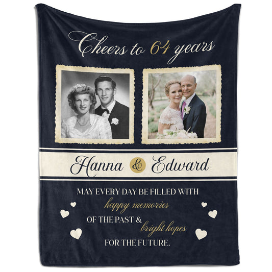 Cheers to 64 Years - Personalized 64 Year Anniversary gift For Parents or Grandparents - Custom Blanket - MyMindfulGifts