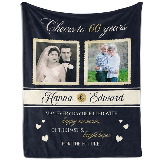 Cheers to 66 Years - Personalized 66 Year Anniversary gift For Parents or Grandparents - Custom Blanket - MyMindfulGifts