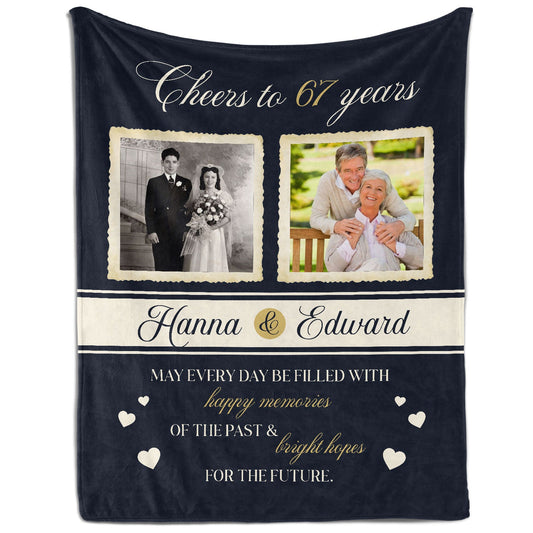 Cheers to 67 Years - Personalized 67 Year Anniversary gift For Parents or Grandparents - Custom Blanket - MyMindfulGifts