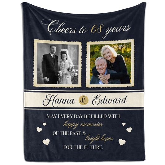 Cheers to 68 Years - Personalized 68 Year Anniversary gift For Parents or Grandparents - Custom Blanket - MyMindfulGifts