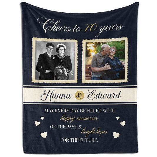 Cheers to 70 Years - Personalized 70 Year Anniversary gift For Parents or Grandparents - Custom Blanket - MyMindfulGifts