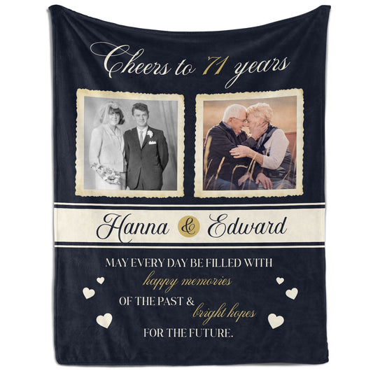 Cheers to 71 Years - Personalized 71 Year Anniversary gift For Parents or Grandparents - Custom Blanket - MyMindfulGifts