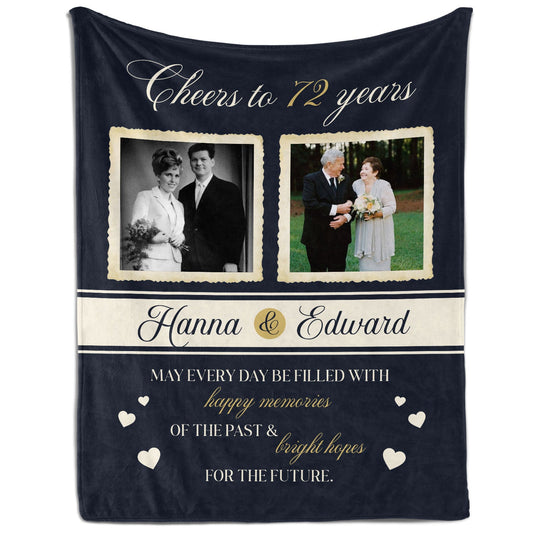 Cheers to 72 Years - Personalized 72 Year Anniversary gift For Parents or Grandparents - Custom Blanket - MyMindfulGifts